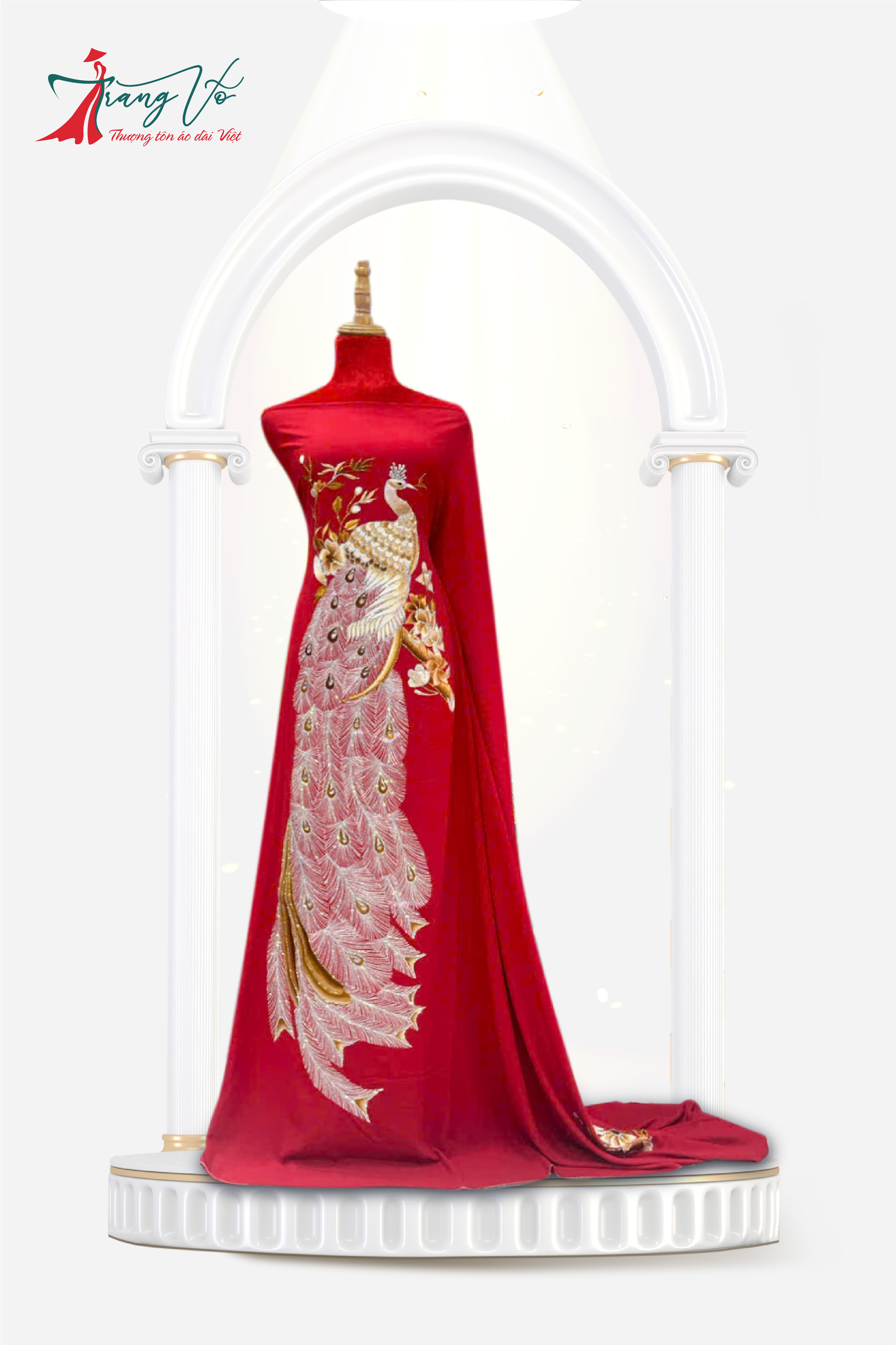 LEN Ý THÊU ÉP ĐÁ CAO CẤP HỌA TIẾT CHIM CÔNG #06112402